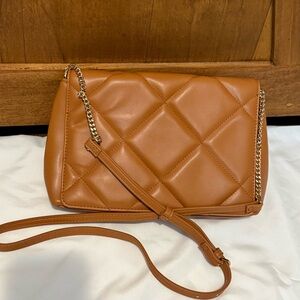 Tan/Camel Colored Quilted Chain Crossbody Bag